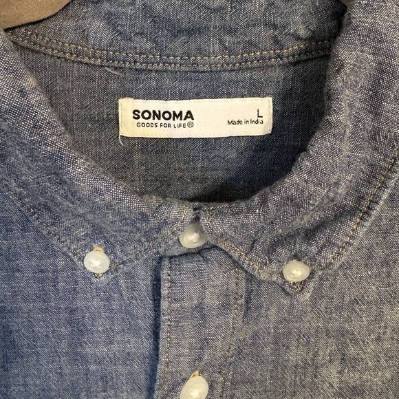Sonoma Goods for Life Blue Chambray Long Sleeve Button-Down Shirt Men's Size L - Picture 4 of 6